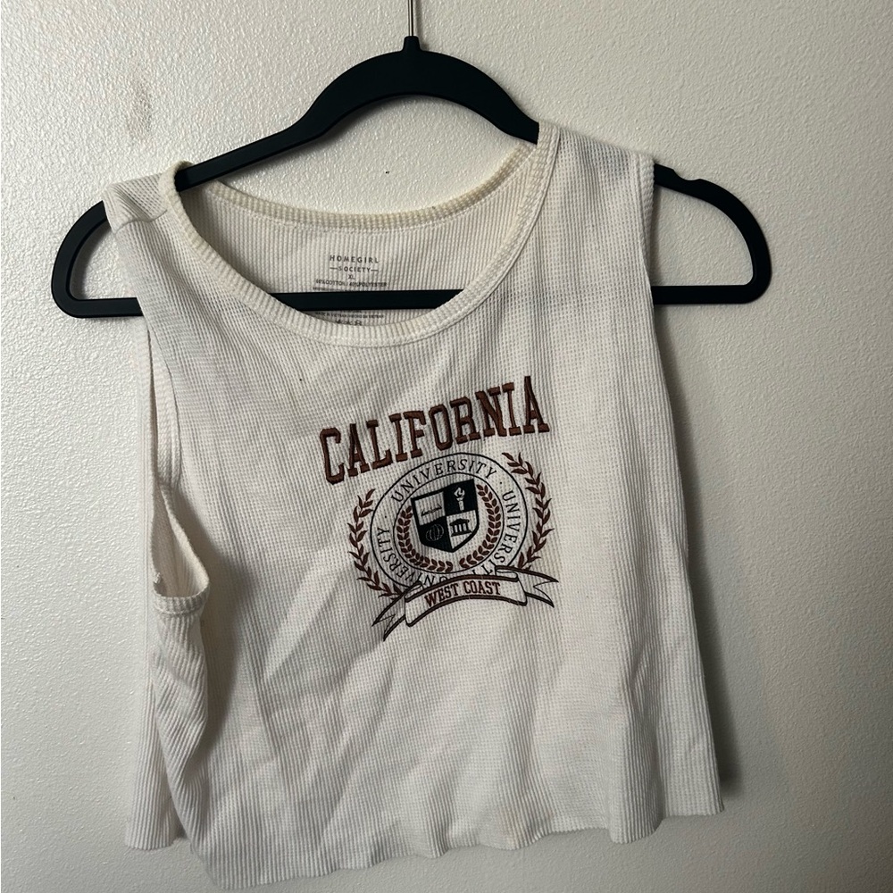 California University White Crop Top